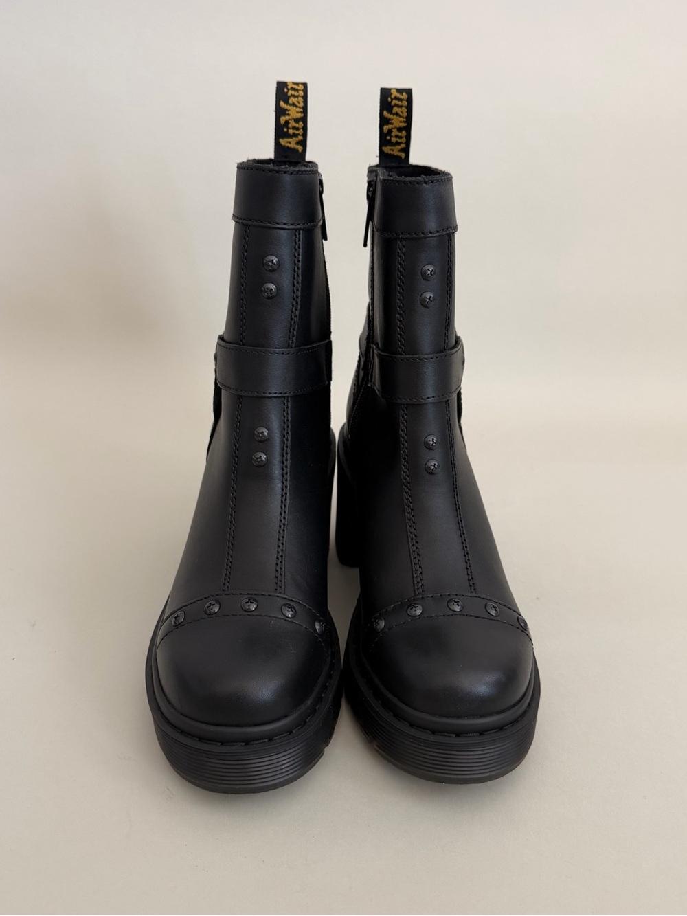 DR. MARTENS Spence Harness Leather Heeled Moto Boots Black US 9 - Picture 6 of 13